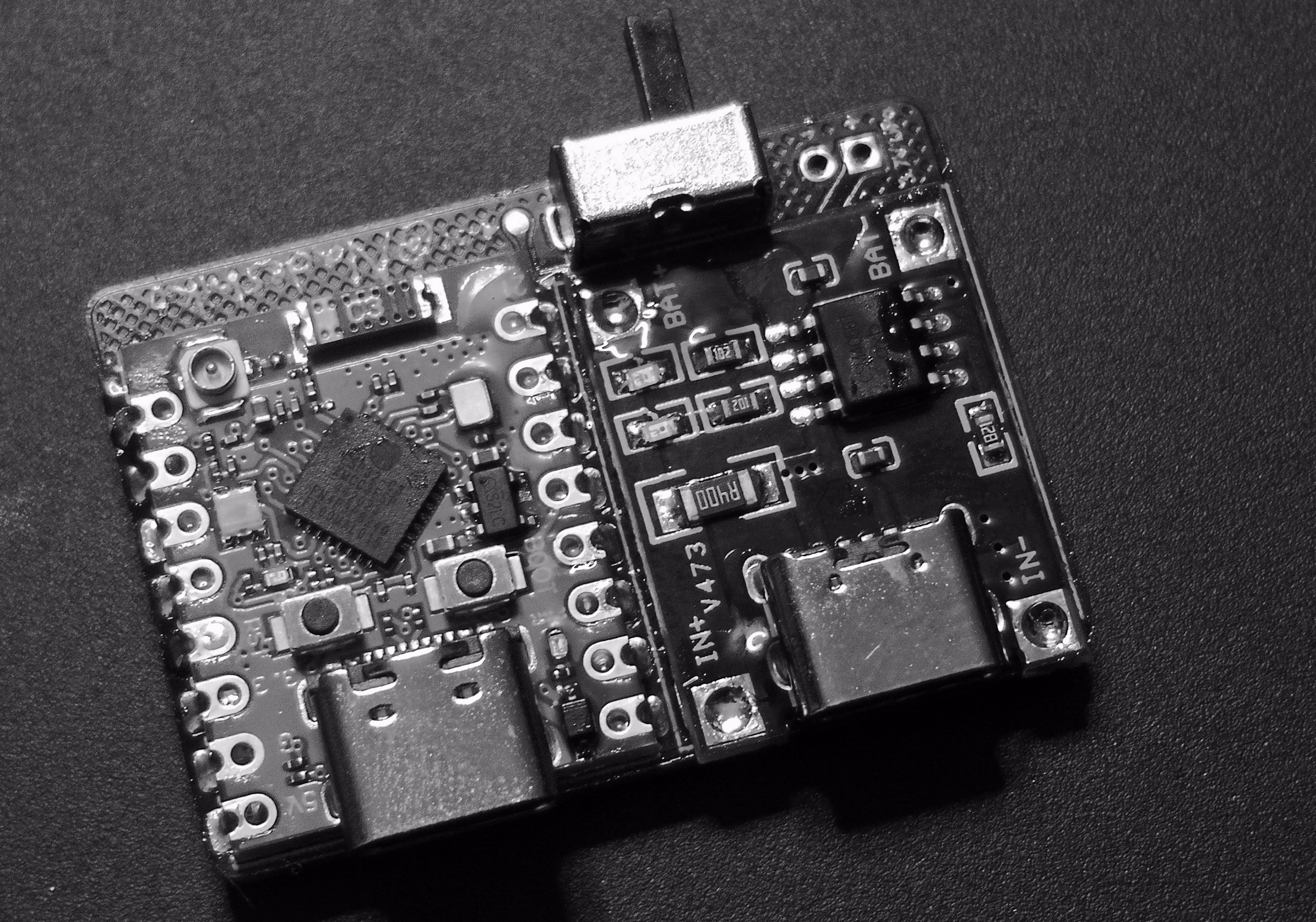 TP4056 soldered to PCB with small overhang filed if needed