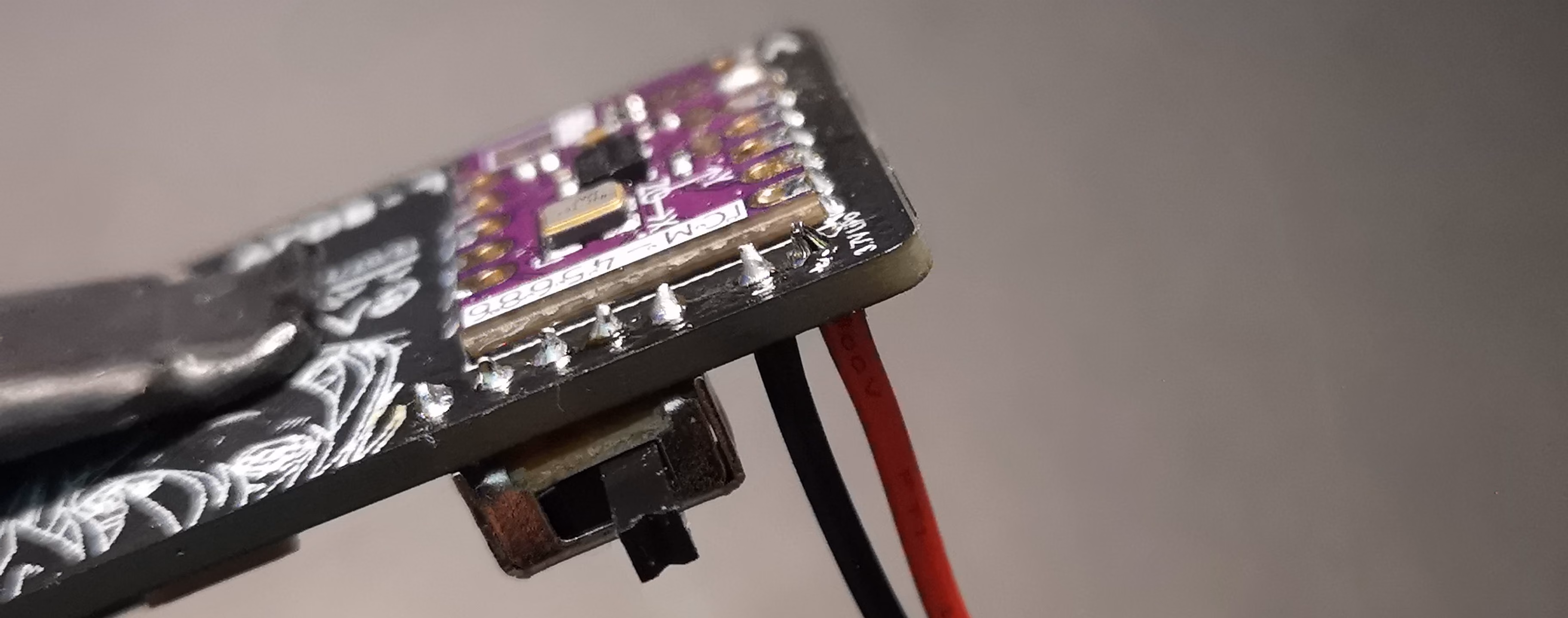 Solder LiPo battery wires to PCB +/- holes with correct polarity